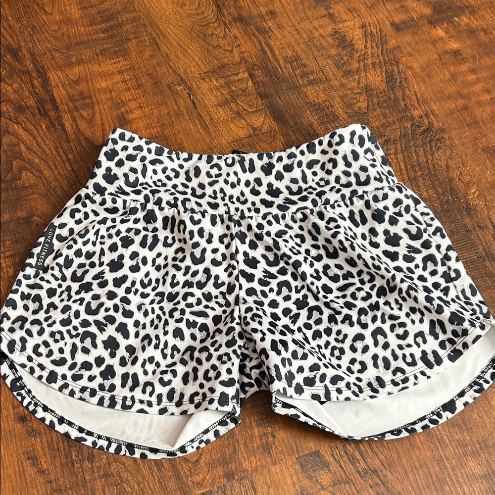 Women’s Athletic Shorts - Black & White Leopard Print